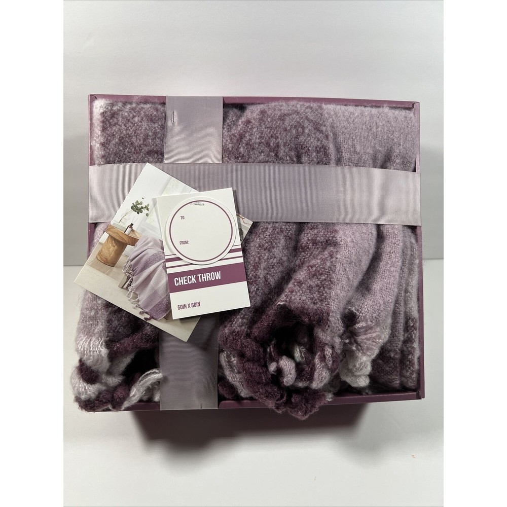 Check Throw  50in x 60in Lavender Colors Soft Wool In Gift Package